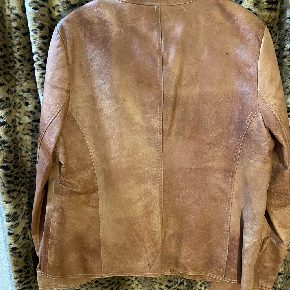 liz & co. Women's Tan Leather Button-Front Jacket - Picture 7 of 11